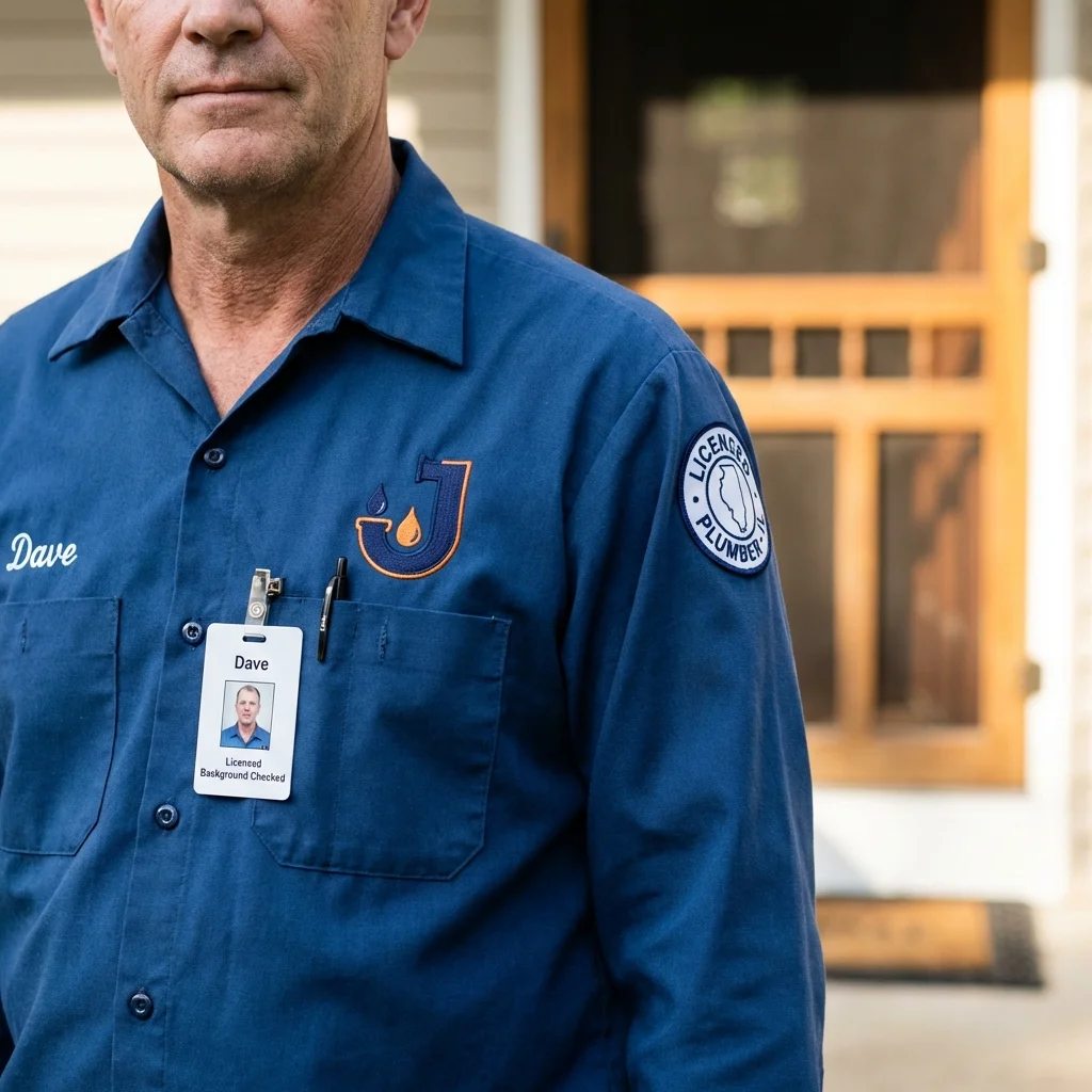 Licensed plumber showing ID badge in Hendersonville, NC