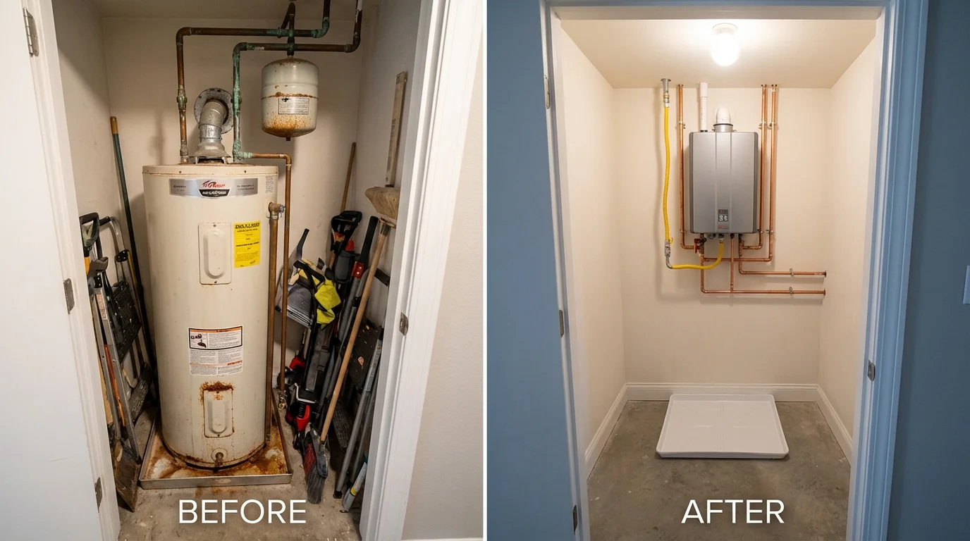 Tank water heater versus wall-mounted tankless unit comparison for Hendersonville, NC homeowners