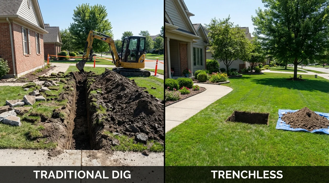 Trenchless sewer repair with minimal yard damage versus traditional excavation in Hendersonville, NC